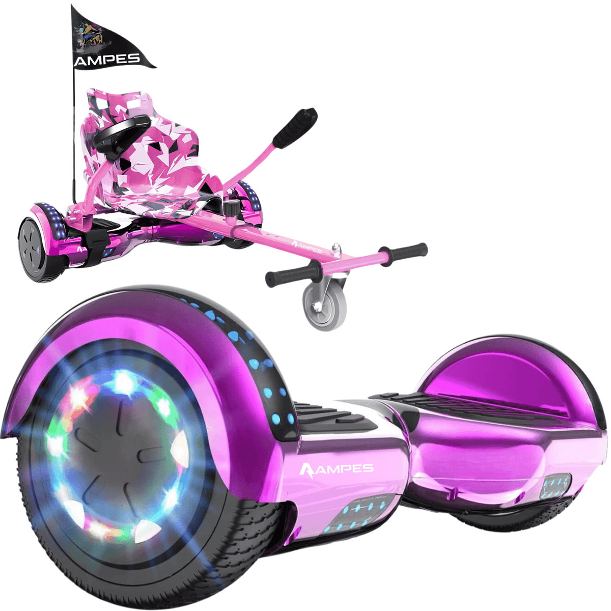 Ampes Hoverboard Chroom Roze + Hoverkart Roze - 6,5 inch met hoverkart
