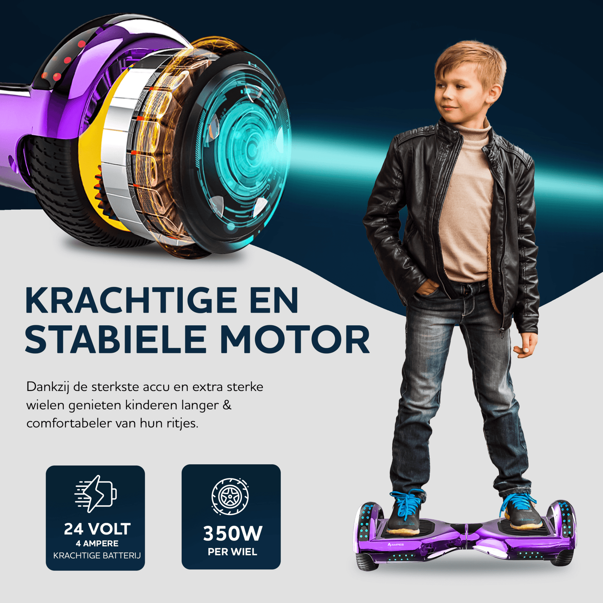 Ampes Hoverboard - Paars krachtige en stabiele motor